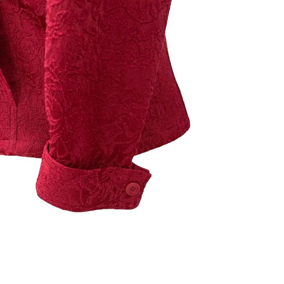 Women's Red Floral Textured Jacket Sz XL Casual Classic Stylish Party Zip-Up - Picture 7 of 11